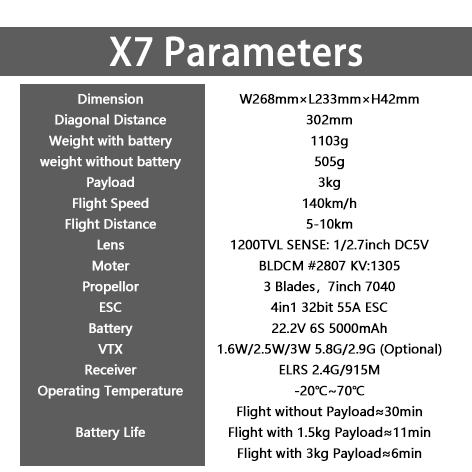 X7 FPV non-foldable FPV drone ,6S 5000mah battery ,